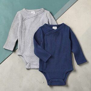 Okie Dokie Baby Boys Crew Neck Long Sleeve Rib 2-pc Set in Blue and Gray - 12 mo